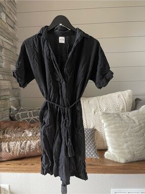 Nic + Zoe Black Linen Blend Shirt Dress Belted Size Medium